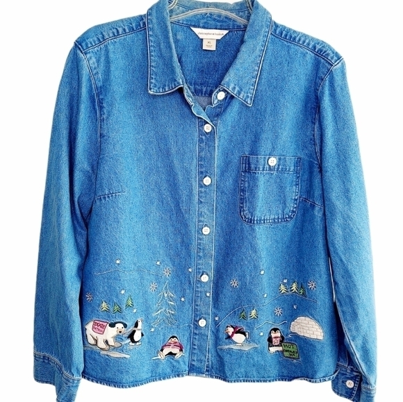 CHRISTOPHER & BANKS Denim Shirt Jacket Embroidered - Picture 1 of 16